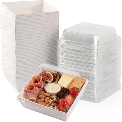 Vista 7 de BUIYLV Paquete de 50 cajas de charcutería con tapas transparentes, cajas de postre marrones de 4 pulgadas para llevar, mini cajas de charcutería