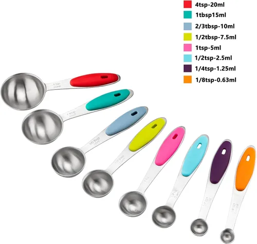 Vista 2 de Juego de 13 tazas y cucharas medidoras de acero inoxidable, cucharas medidoras anidables para ingredientes secos y líquidos