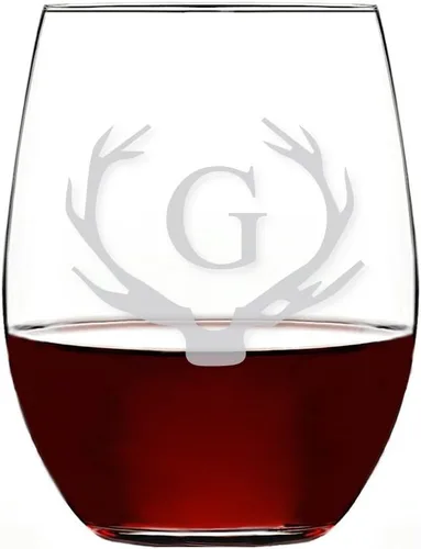 Vista 11 de Antler Initial - Copa de vino sin tallo (15 onzas, letra B, 4 unidades)