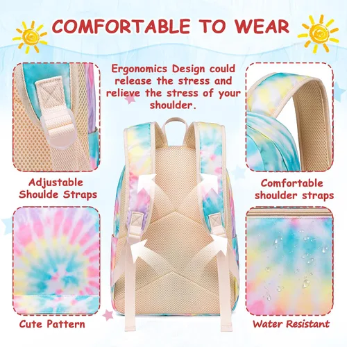 Vista 5 de CAMTOP Juego de morral y lonchera para niñas de preescolar y primaria, Teñido amarillo., S, Viajar