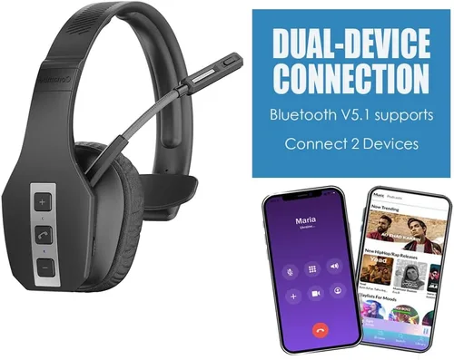 Vista 4 de Conambo Trucker Auriculares Bluetooth con CVC8.0 Tres micrófonos Cancelación de ruido 35Hrs HD Talktime Auriculares inalámbricos manos libres