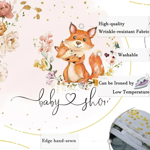 Vista 7 de Telón de fondo para baby shower de zorro para niñas, flores de fotografía con texto en inglés "It's a Girl", fondos de fotografía de animales