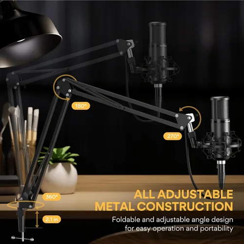 Vista 8 de MAONO PM320S Micrófono de PC de condensador con cable XLR, brazo de pluma, filtro pop Computer Mic Compatible with Audio Interface & Mixer for