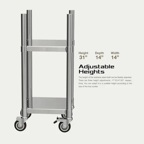 Vista 2 de PANTIN® Soporte calentador de arroz de acero inoxidable de 14 x 14 pulgadas con ruedas y frenos – Soporte de altura ajustable para calentadores