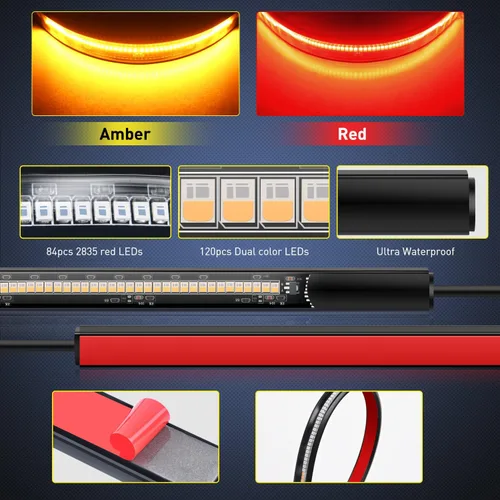 Vista 5 de Nilight - Tira de luz LED para plataforma trasera de 30 pulgadas de UTV, 204 LED, luces de freno ámbar, luces intermitentes rojas, compatible
