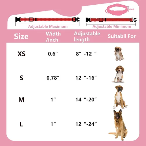 Vista 2 de Collares reflectantes de nailon para perros, 2 unidades, con hebilla de liberación rápida, collares de nailon de seguridad ajustables para perros