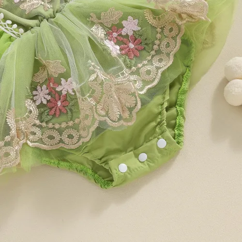 Vista 7 de Ursobutegl Mameluco de princesa para bebé recién nacida, vestido de malla bordado, elegante, tutú con falda, overol para cumpleaños
