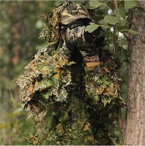 Vista 4 de Ghillie Traje de camuflaje al aire libre Caza Camo Halloween Cosplay Traje Woodland 3D Hoja Caza Traje