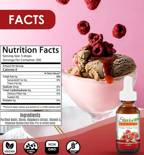 Vista 6 de Stevia Select Stevia Drops - Paquete de sabores cetogénicos sin azúcar de frambuesa, vainilla y crema irlandesa (3)