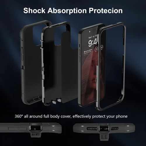 Vista 4 de Funda compatible con iPhone 14 Pro Max, funda protectora de alta resistencia, cuerpo completo, goma de silicona duradera a prueba de golpes