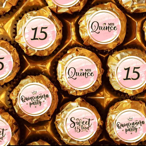 Vista 3 de Quinceanera Sweet 15 - Adhesivo redondo para dulces de chocolate (160 piezas)