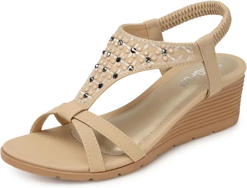 Vista 24 de TEMOFON Sandalias de plataforma elegantes de verano con tacón bajo para 25-albaricoque
