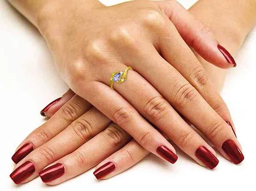 Vista 5 de Galaxy Gold GG Anillo de oro amarillo macizo de 14k con diamante natural y tanzanita en forma de pera