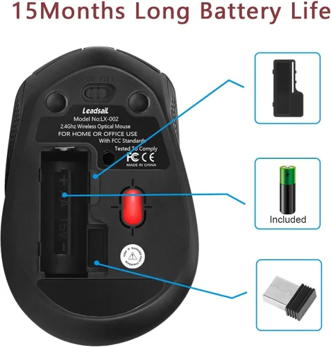 Vista 7 de LeadsaiL - Mouse inalámbrico para computadora, 2.4 G, portátil, delgado, inalámbrico, con menos ruido, para portátil. Mouse óptico con 6 botones