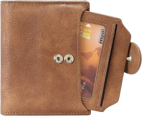 Vista 7 de CLUCI Billeteras pequeñas para mujer, con bloqueo RFID, de cuero, triple, compactas, con ventana de identificación, monedero con cremallera