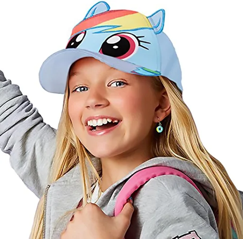 Vista 3 de Hasbro Little Girls My Little Pony - Gorra de béisbol de algodón, diseño de arco iris, orejas dimensionales, edad de 2 a 7 años, Azul