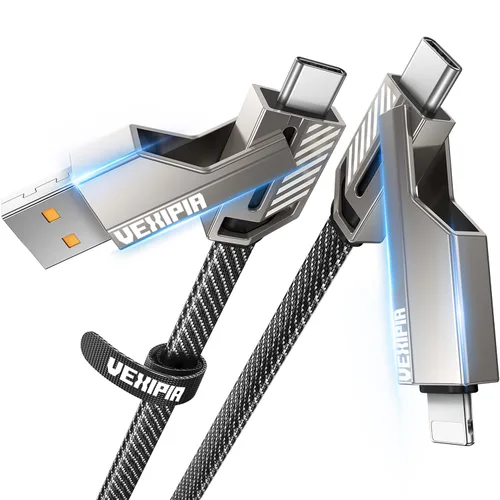 Vista 13 de Cable USB C ultra corto 4 en 1 de 0.6 pies compatible con cable Lightning [carga rápida y transferencia de datos] cable de carga plano trenzado