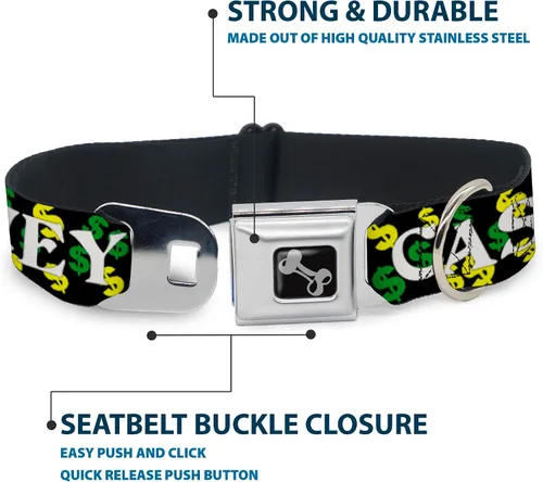 Vista 4 de Buckle-Down Collar de perro hebilla de cinturón de seguridad en efectivo dólar negro blanco amarillo verde, multicolor, 1.5 pulgadas de ancho - Se