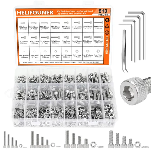 Vista 13 de HELIFOUNER - Juego de 540 piezas M3 x 6mm / 8mm / 12mm / 16mm / 20mm / 25mm / 30mm, tornillos de cabeza de botón, tuercas y arandelas, acero