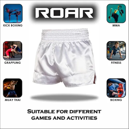 Vista 3 de ROAR-INT Pantalones cortos de Muay Thai para niños, artes marciales, MMA Kickboxing, pantalones cortos para niños y niñas
