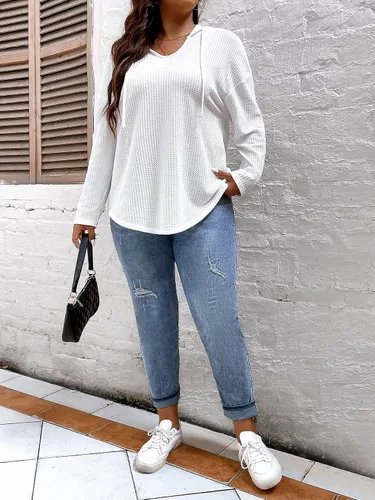 Vista 5 de SOLY HUX Sudaderas con capucha de talla grande para mujer, manga larga, con cordón de punto gofre, sin botones