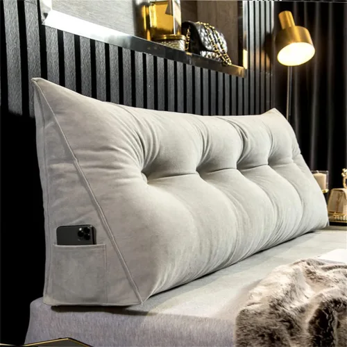 Vista 7 de Almohada triangular grande de apoyo de posicionamiento para leer en la cama, cojín lumbar para sofá cama, almohada de cabecera de cuña con funda Azul