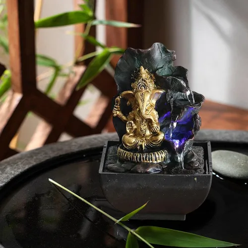 Vista 3 de Gralara Ganesha - Estatua de mesa, fuente de mesa, escultura de elefante, figuras de elefante hechas a mano para bar, cafetería, acento decorativo