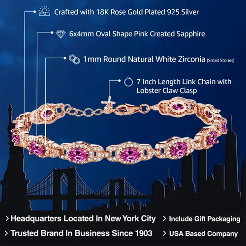 Vista 76 de Gem Stone King 18K Rose Gold Plated Silver Oval Gemstone Birthstone Tennis Bracelet For Women Oval 6X4MM 7 Inch With 1 Inch Extender Fine