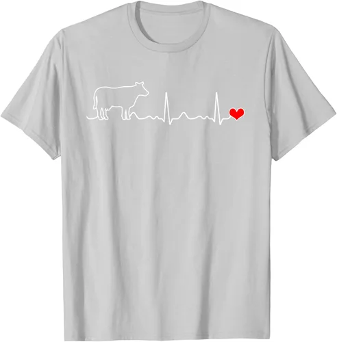 Vista 69 de Camiseta de paciente con corazón I Love My Cow Valve EKG Heartbeat Heart Pacient, Negro, S