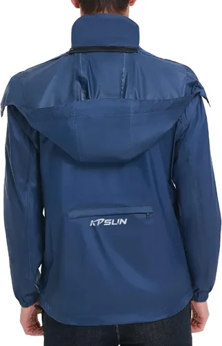 Vista 2 de KPSUN Chamarras impermeables para hombre, ligeras, cortavientos para ciclismo, correr, con capucha extraíble