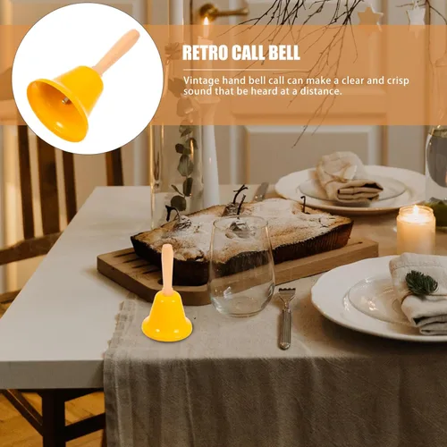 Vista 4 de MAGICLULU Campana de llamada de Navidad con mango de madera, campana de mano sólida para decoración de cena de Navidad, color amarillo