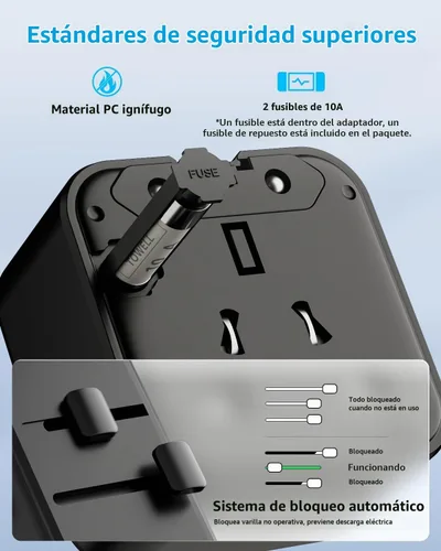 Vista 4 de Adaptador de viaje universal "Air" 2500W Max AC, cubre más de 200 Negro