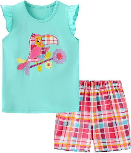 Vista 6 de Conjunto de camiseta sin mangas y shorts para niñas, ropa para verano, set de 2 piezas, 2 a 7 años
