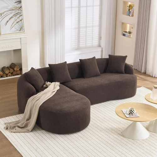 Vista 14 de Sofá modular curvado de 98.8 pulgadas con diván, sofá en forma de L, sofá deshuesado en forma de L para sala de estar, tela de felpilla de grano
