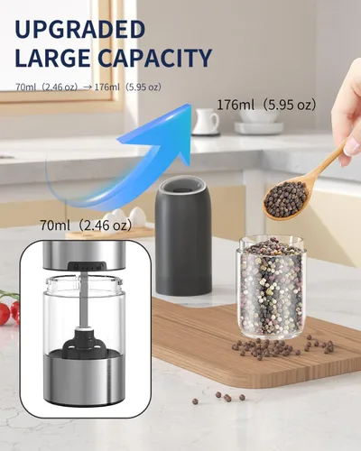Vista 7 de CIRCLE JOY Gravity - Juego de molinillo eléctrico de sal y pimienta, molinillos de pimienta automáticos a batería con grosor ajustable, operación