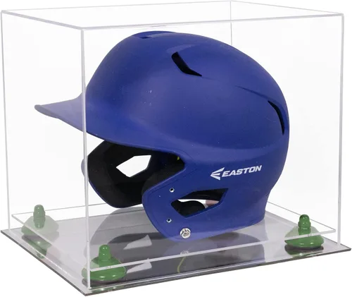 Vista 165 de Better Display Cases Vitrina acrílica para casco de bateo de béisbol con espejo, elevadores rosados, montaje en pared y base de espejo (V22/A012)