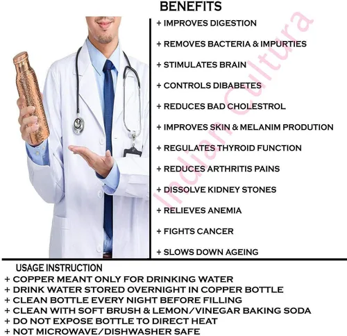 Vista 7 de Botella de agua de cobre 100% puro a prueba de fugas, perfecta para beneficios de salud ayurvédica para deportes, fitness, yoga, botella de agua