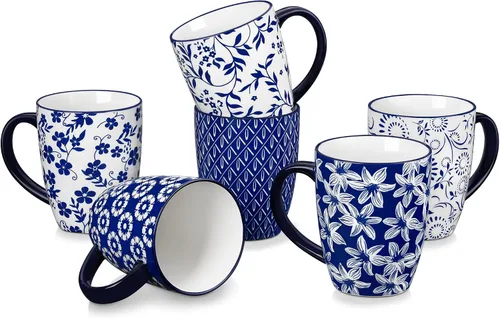 Vista 8 de vancasso SELENE Juego de 6 Tazas de Café, 12 Oz Tazas de Café de Porcelana con Asa, Taza de Té de Cerámica para Capuchino, Latte, Té, Cacao