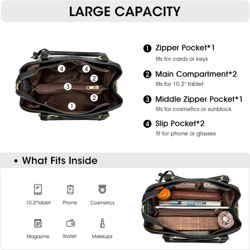 Vista 4 de Kattee Bolso bandolera de cuero genuino suave para mujer, con asa superior, bolsos cruzados y bolsos de mano