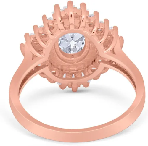 Vista 4 de Blue Apple Co. Art Deco - Anillo de compromiso ovalado de boda con halo de boda y circonita cúbica redonda de plata de ley 925