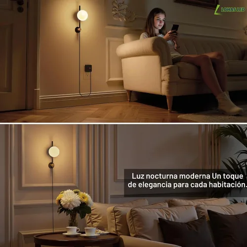 Vista 6 de L LOHAS LED Las luces nocturnas se enchufan a la pared, luz nocturna Negro dorado