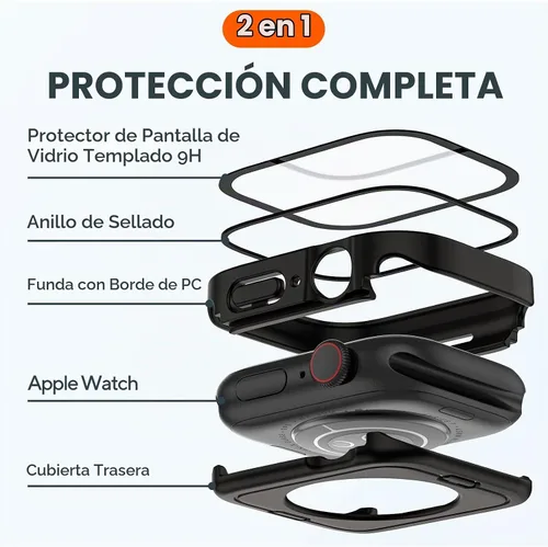 Vista 4 de Paquete de 2 fundas impermeables 2 en 1 para Apple Watch Series SE SE 6 5 4 40mm, borde recto de PC frontal y trasero con protector de pantalla