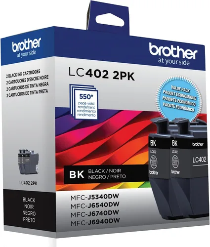 Vista 7 de Brother Paquete de 2 cartuchos de tinta negros de rendimiento estándar LC402 2PK