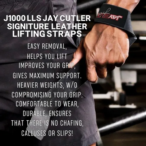 Vista 5 de Schiek Deportes Modelo J1000LLS Jay Cutler Signature Correas de elevación de cuero - Negro