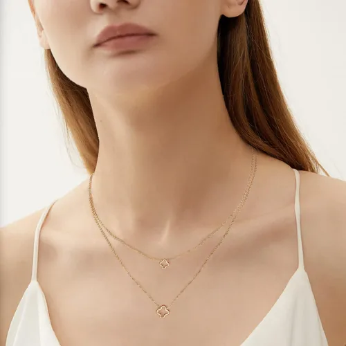 Vista 3 de YADUDA Delicado juego de gargantilla de trébol de cuatro hojas huecas, collar con colgante de trébol para mujer, collar de acero inoxidable chapado