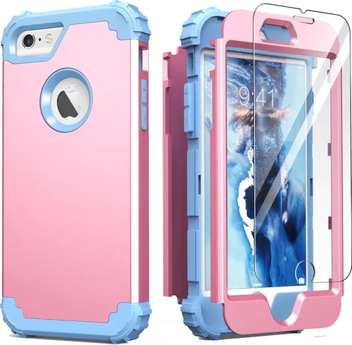 Vista 14 de IDweel Funda para iPhone 6S, funda para iPhone 6 con protector de pantalla, 3 en 1, resistente, absorción de impactos, cubierta de policarbonato