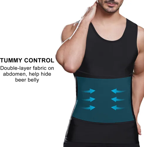 Vista 3 de Lgtfy Chaleco moldeador de cuerpo adelgazante para hombre, camiseta sin mangas de compresión para el abdomen del pecho, camisetas interiores