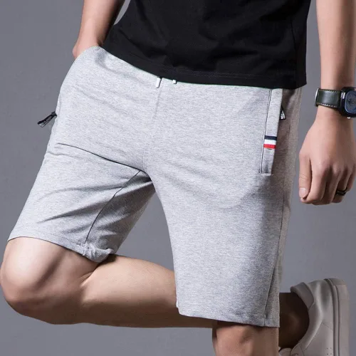 Vista 2 de Pantalones cortos casuales de verano de algodón con cordón de cintura elástica y bolsillos con cremallera