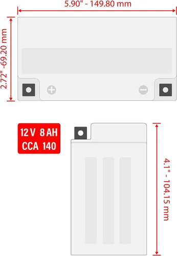 Vista 2 de Caltric Agm - Batería compatible con Yamaha R6 Yzf-R6 Yzfr6 2001-2005