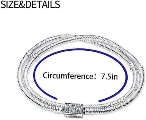 Vista 3 de LONGLUCK Pulsera auténtica que se adapta a la mayoría de los dijes, cadena de serpiente de plata de ley 925 y oro rosa, con cierre redondo